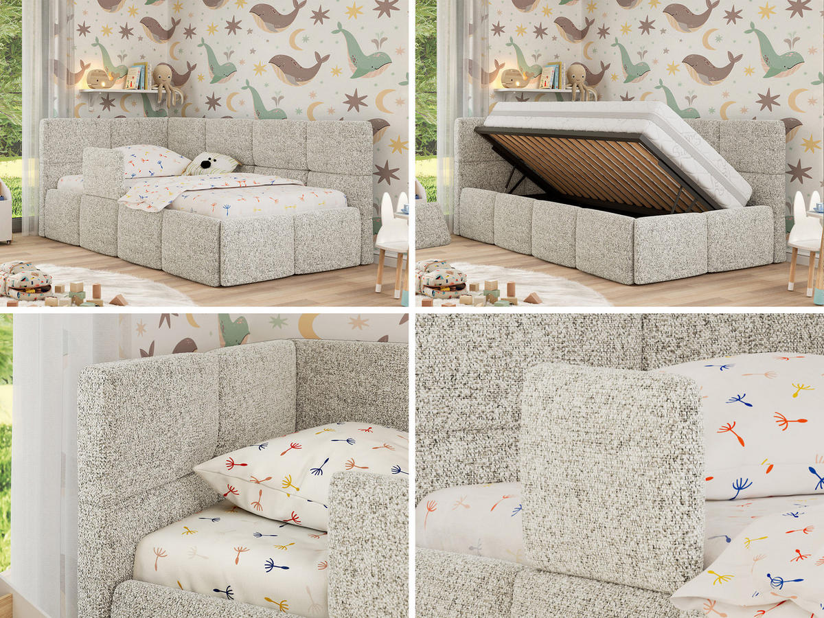 DĚTSKÁ POSTEL ARVO ALTA 90/200 - Tmavě šedá Strukturovaná látka - Vlevo - tmavě šedá, textil (90/200cm) - MKS