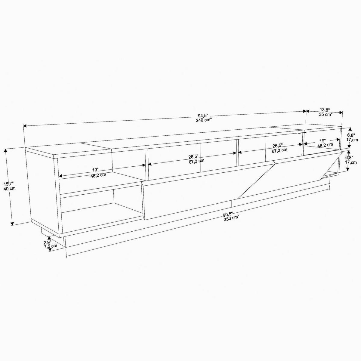 TV-MÖBEL rhodes - Grau, Holz (37/47/240cm) - Habitat Garten