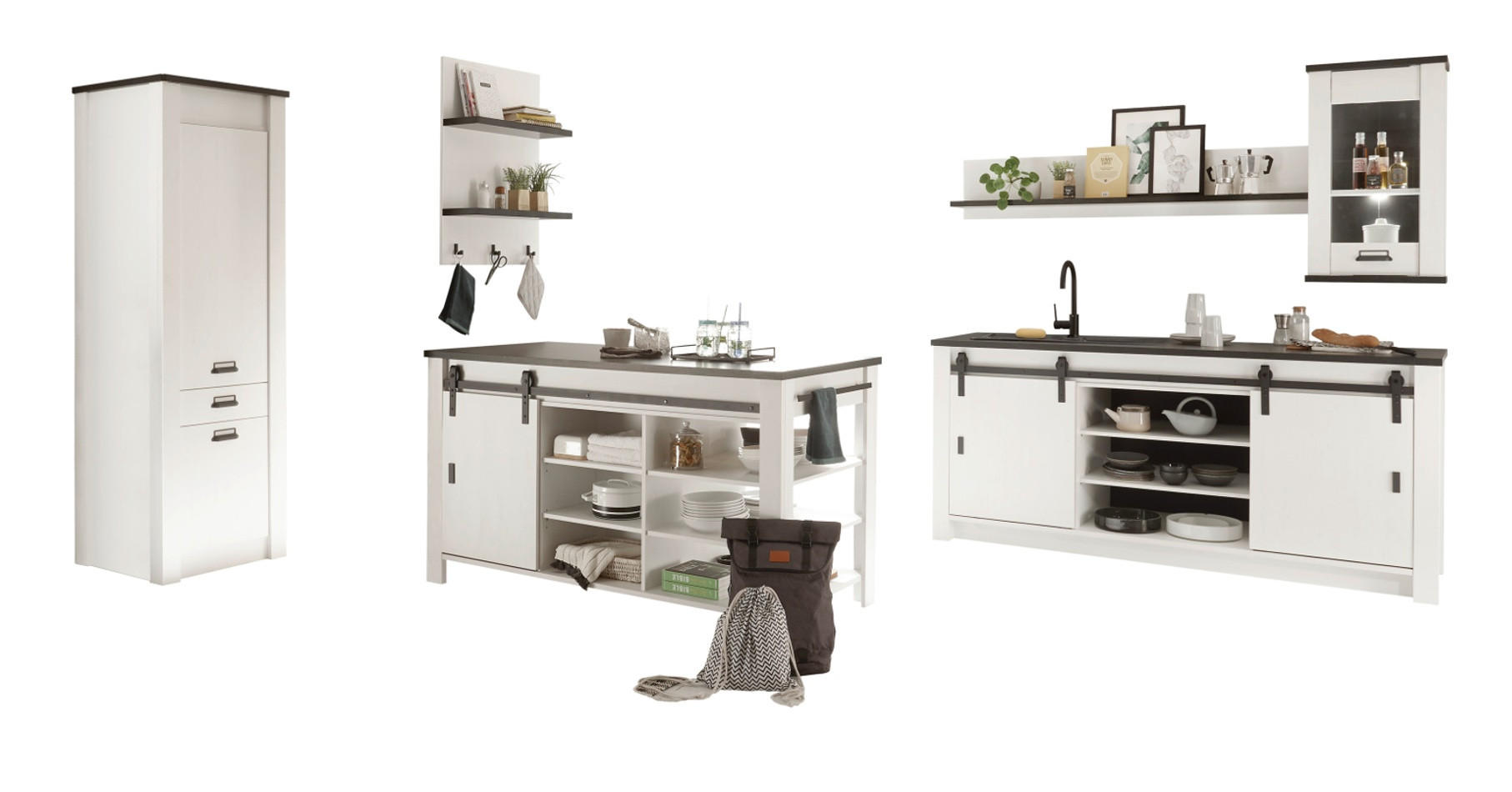 Furn.Design Küchen-Set Weiß, Anthrazit 201x201x64 cm