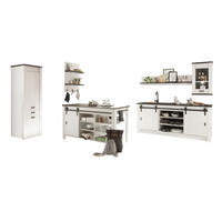 KÜCHEN-SET weiß Pinie, anthrazit Landhaus, Küchenschrank Set 6-teilig mit Kochinsel - Anthrazit/Schwarz, Glas/Holzwerkstoff (201/201/64cm) - Furn.Design