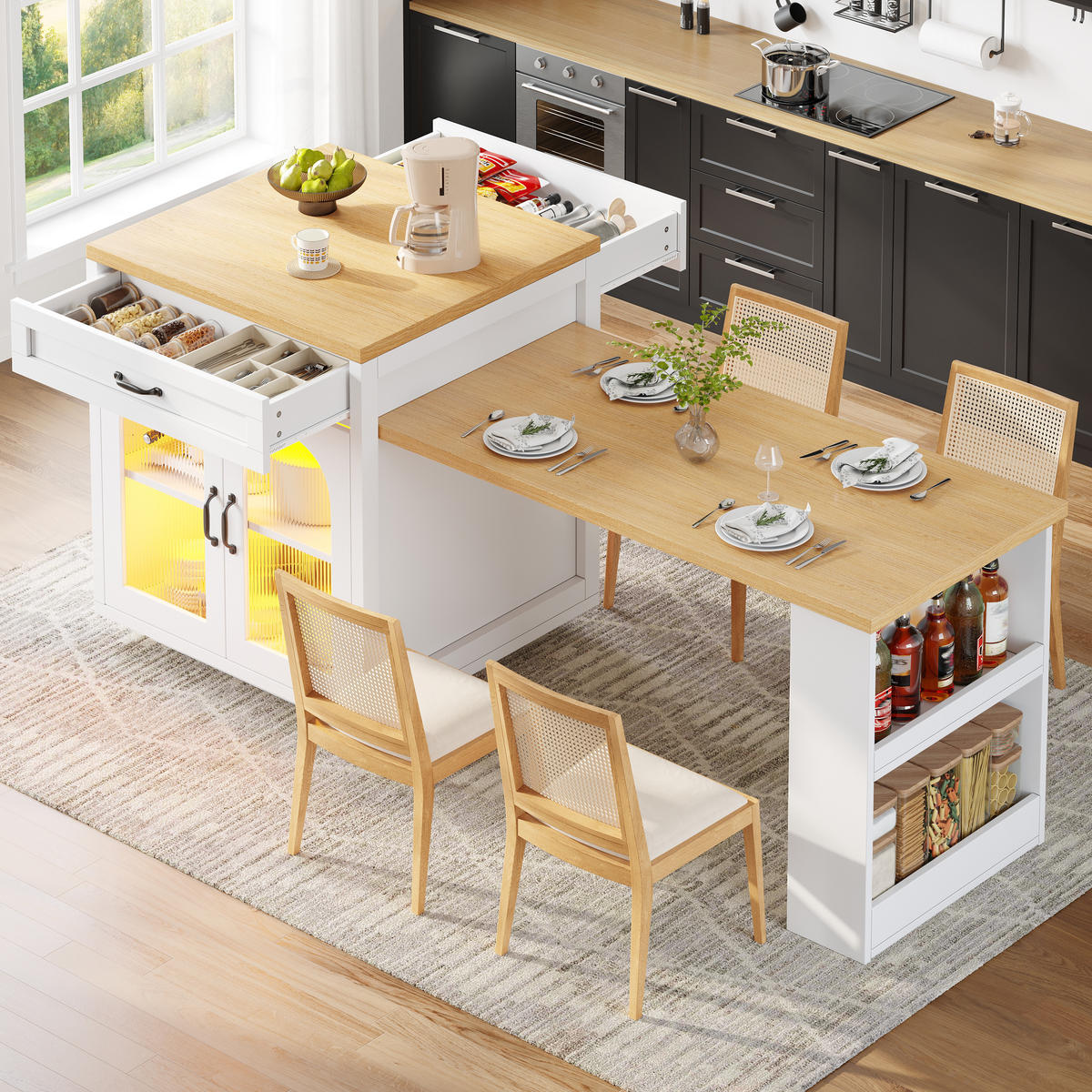 BUFFET 196/59/94 cm weiß aus MDF mit LED - Weiß, Holzwerkstoff (196/94/59cm) - OKWISH