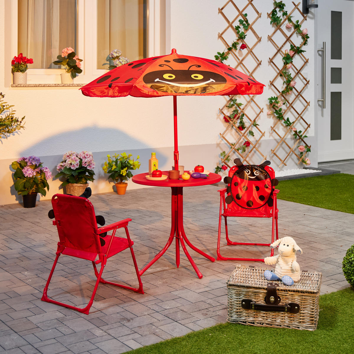 CAMPING-KINDERSITZGRUPPE - Rot, Kunststoff/Textil - Relaxdays