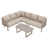 GARTENMÖBEL-SET 6 Personen Eckstellung Stahlrohr Glasplatte Khaki - Hellbraun, Textil - FLIEKS