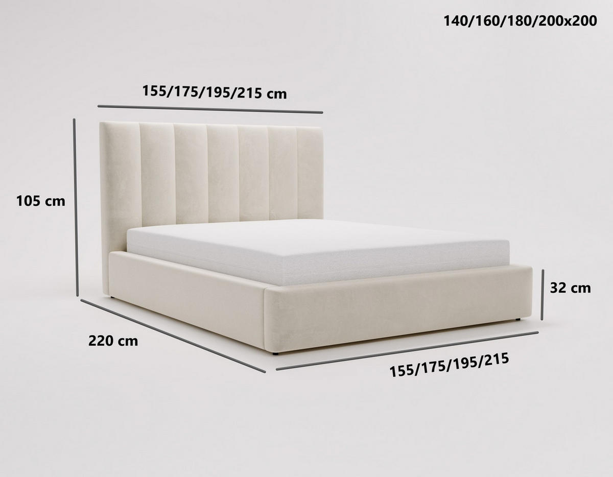 POLSTERBETT 140x200 cm Velor, Lattenrost, Bettkasten, Beige - Beige, Holz/Textil (140/200cm) - Emporius