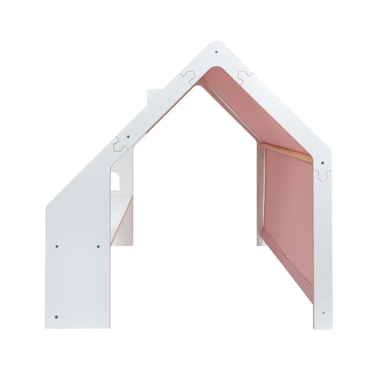 HOLZHÄUSCHEN Für Kinder mit Rosa Dach, Zarter Stoff, Spielhaus, Weiß - Pink/Weiß, Holz (110/112/98cm) - MeowBaby