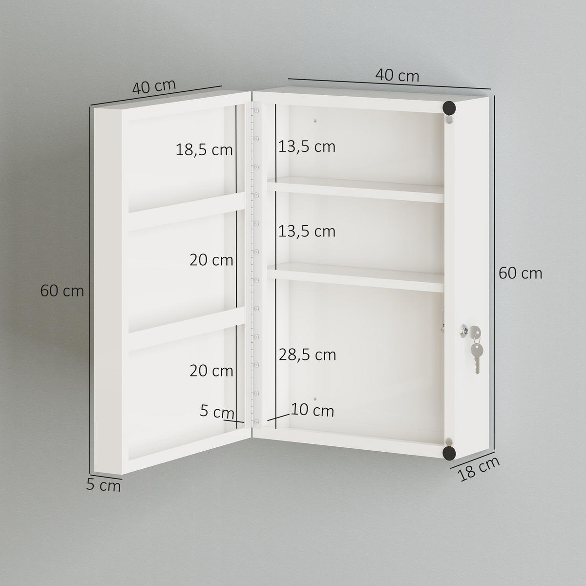 BADEZIMMERSCHRANK Weiß 18.0/40.0/60.0 cm - Weiß, Metall (40/60/18cm)