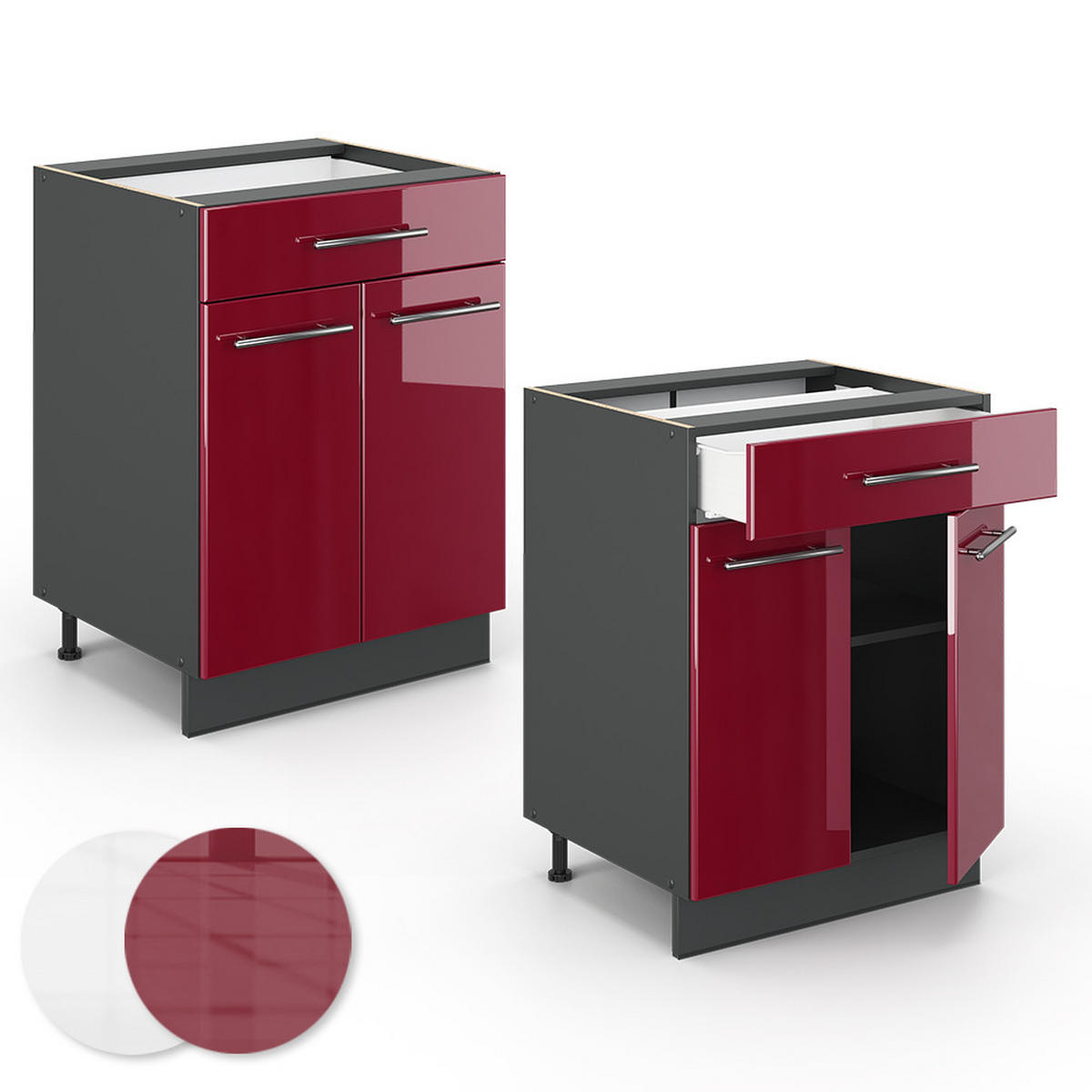 KÜCHENUNTERSCHRANK Fame-Line Bordeaux Hochglanz 60 cm mit Schublade ohne AP - Bordeaux/Anthrazit, Holzwerkstoff (60/82/51.6cm) - Vicco