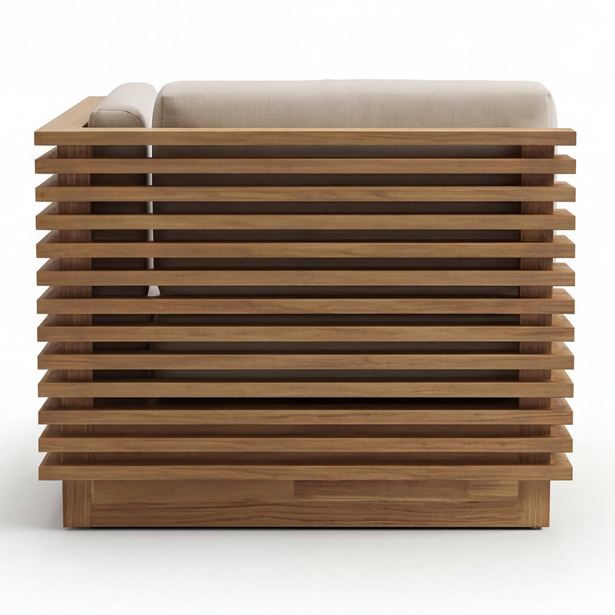 LOUNGEECKE - Akazie massiv / Webstoff - Braun / Grau - Beige, Holz/Textil (75/64/75cm) - home24