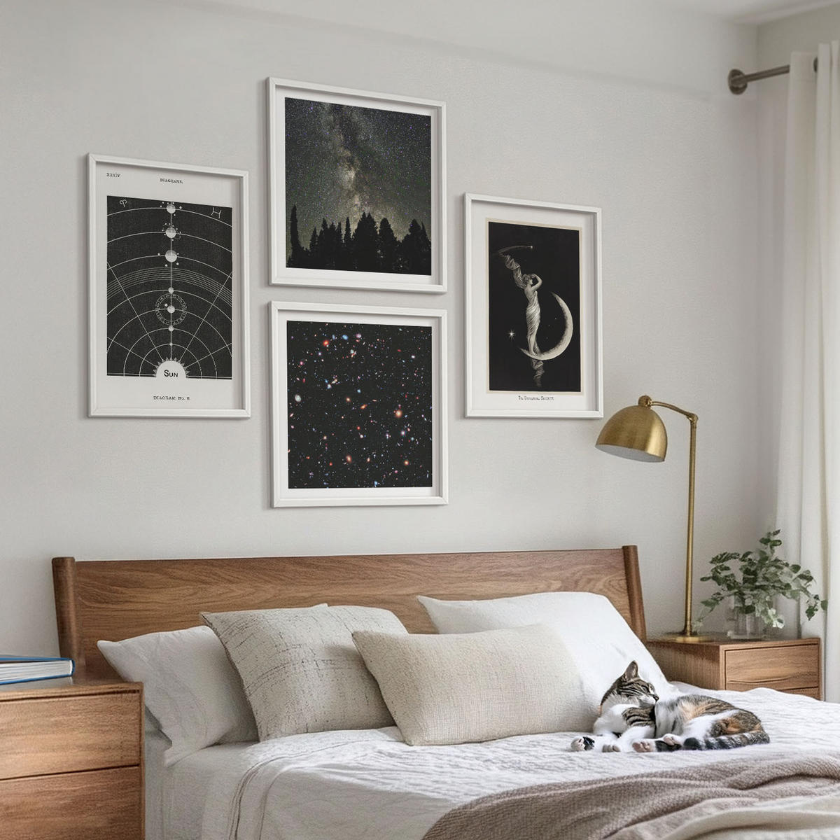 BILDER SET 4er Set - 50x50 cm & 40x60 cm Weißer Rahmen - Galaxie im Sonnensystem - Weiß, Kunststoff (50/50cm) - TULUP