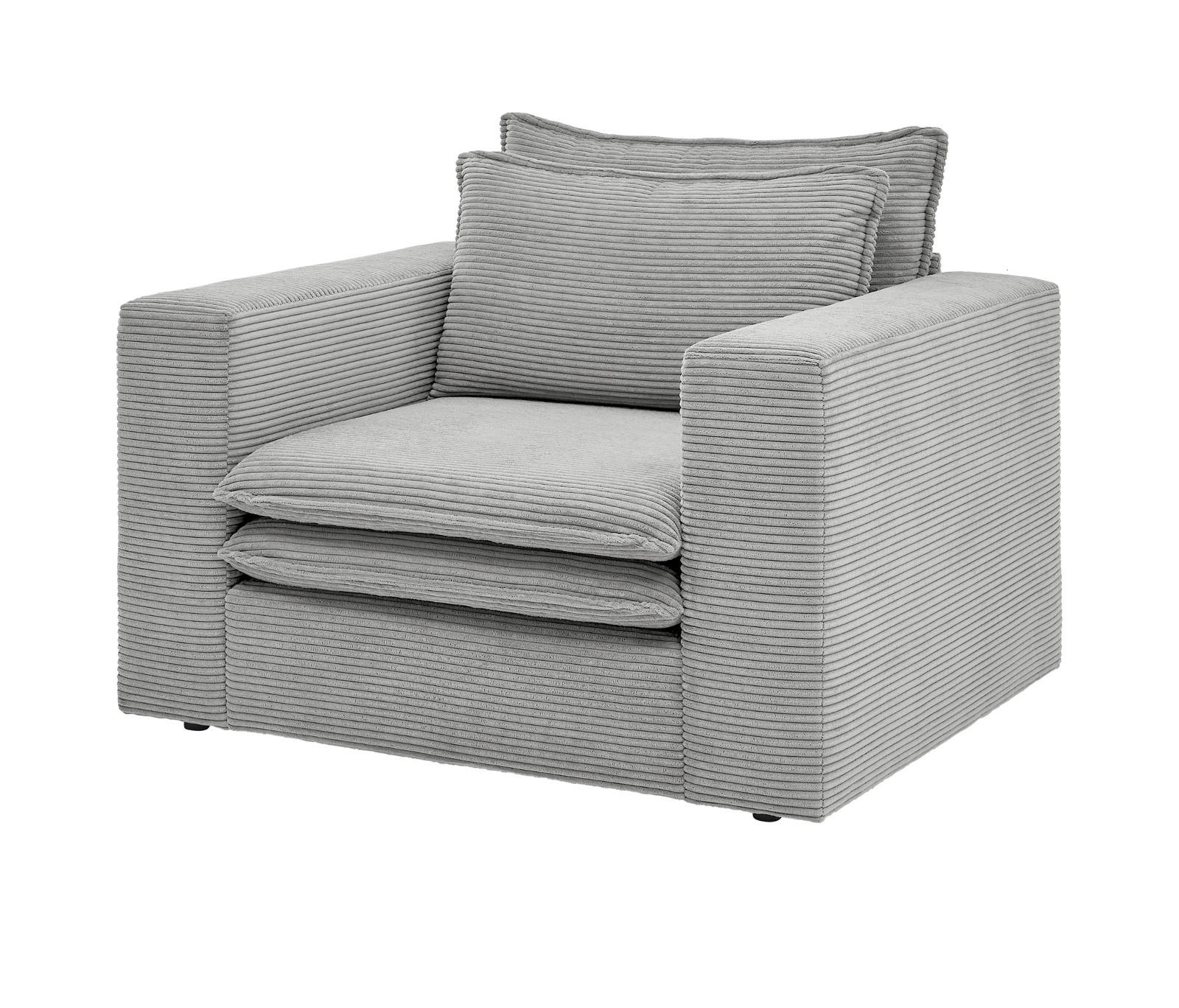 SESSEL hellgrau Cord, Loungesessel 110 cm - Beige/Hellgrau, Holz/Kunststoff (110/83/91cm) - Furn.Design