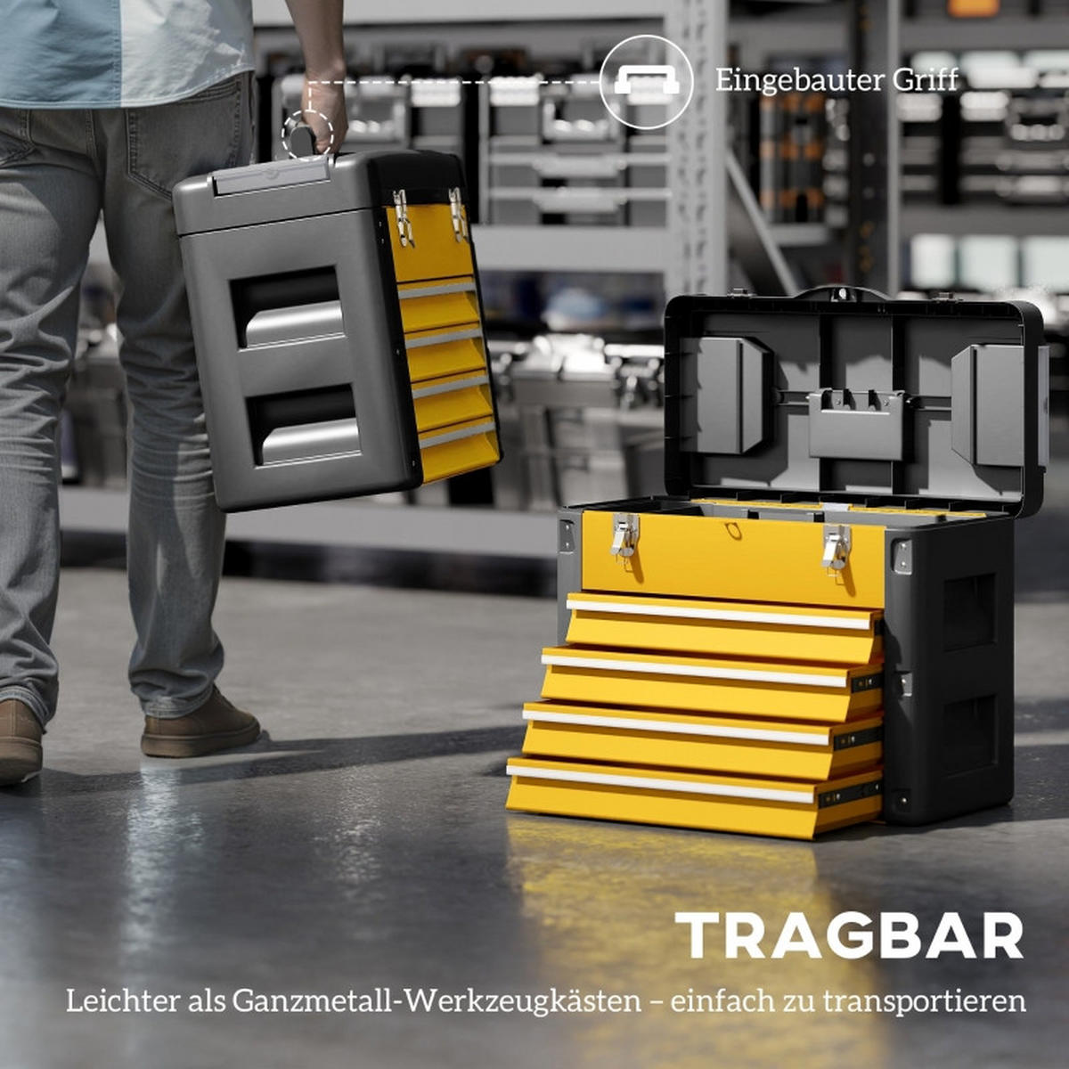 WERKZEUGKOFFER mit 4 Schubladen, Mini-Boxen und Top-Fach, Gelb - Gelb, Kunststoff (25.3/40.7/49.7cm) - Novahome