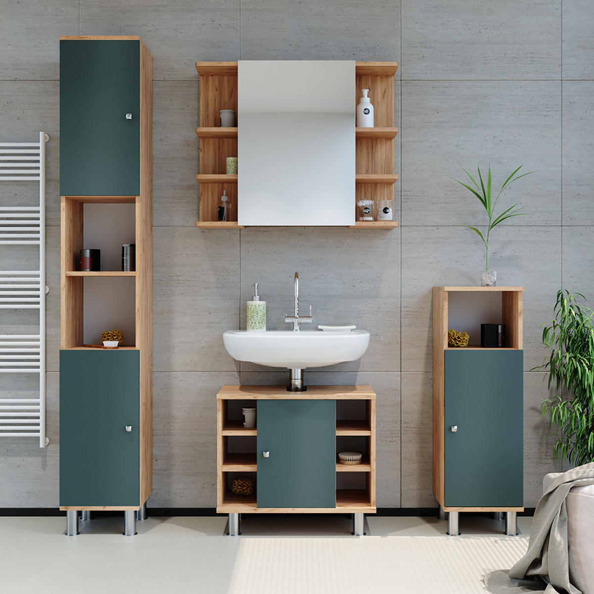 BADSPIEGELSCHRANK Fynn Eiche 79.6 x 64 cm - Eichefarben, Holzwerkstoff (79.6/64/21.2cm) - Vicco