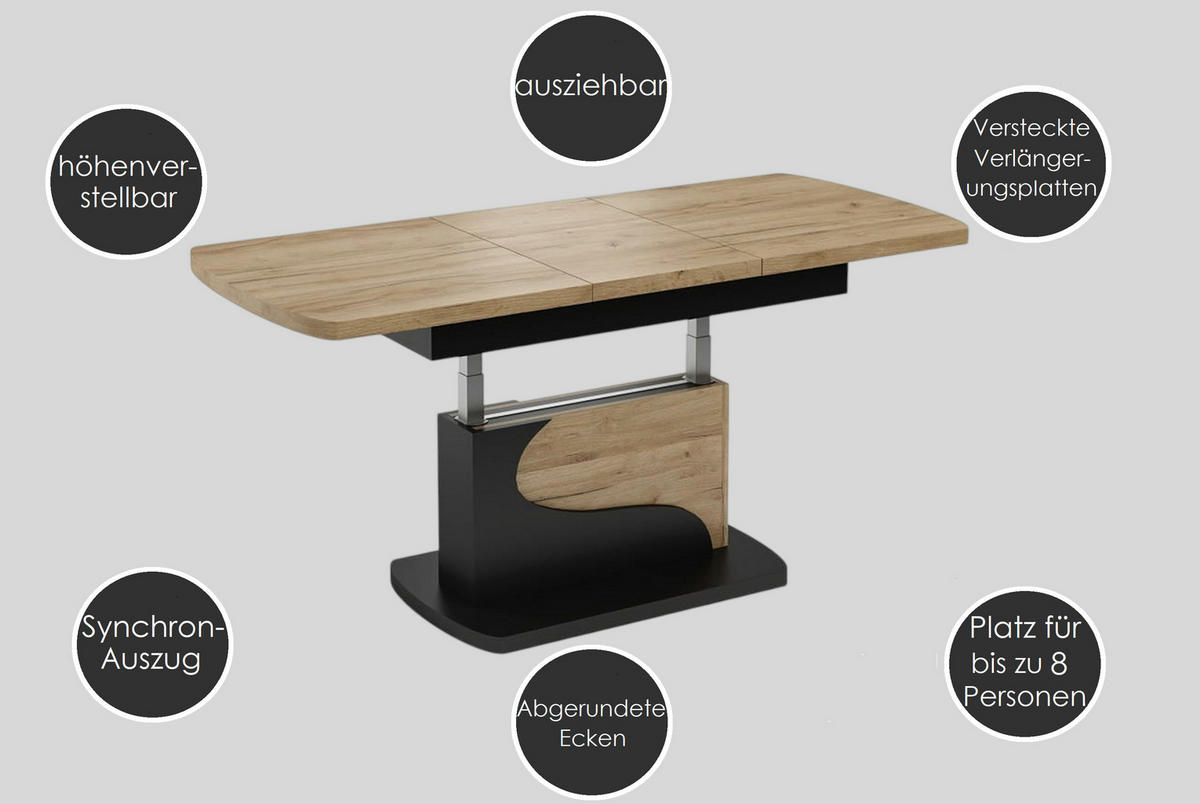 COUCHTISCH rechteckig Eiche Gold - Schwarz ausziehbar höhenverstellbar - Eichefarben/Schwarz, Holzwerkstoff (70/120/58cm) - designimpex