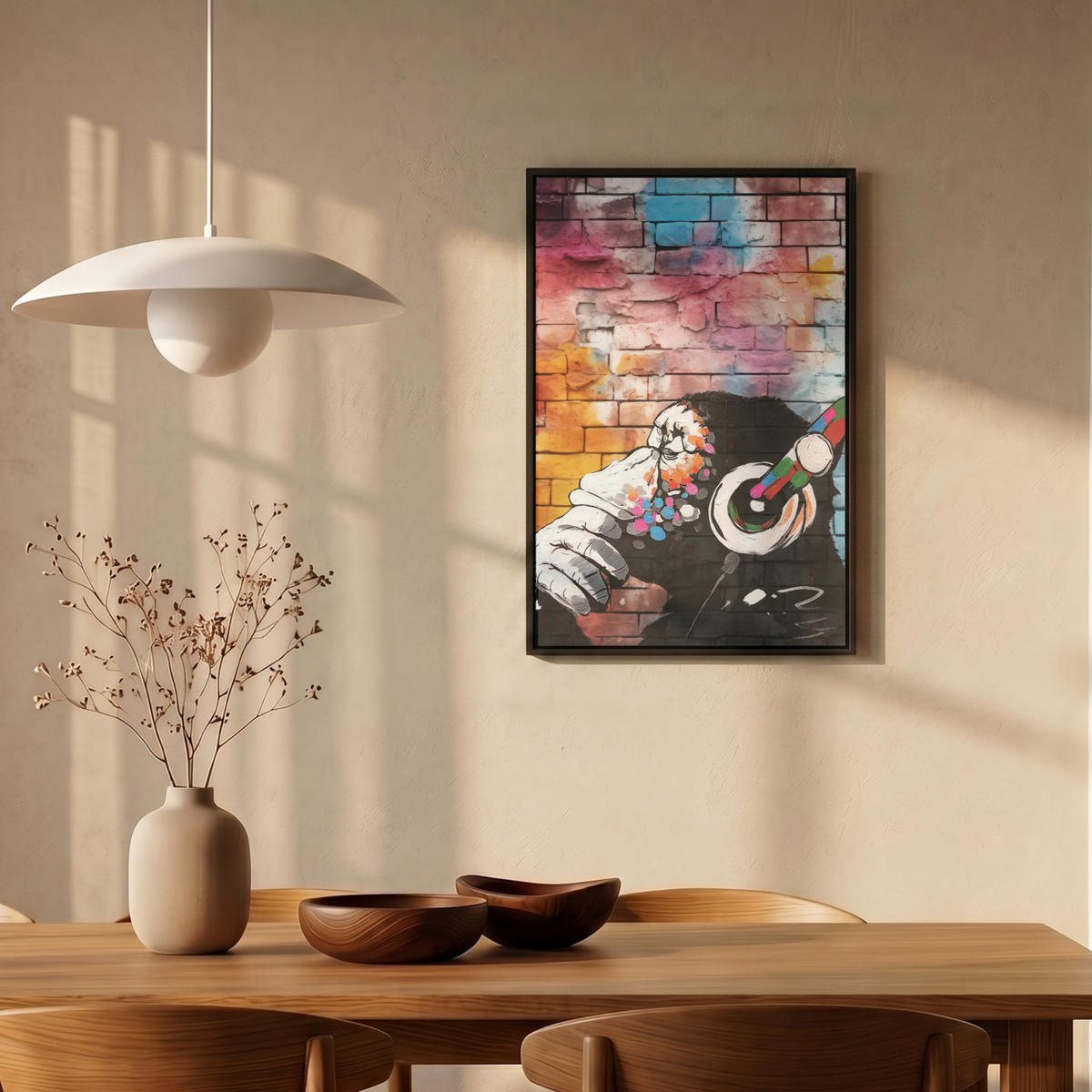 LEINWAND Bilder mit Rahmen - Affe - Graffiti - Musik - 40x60 - Multicolor, Textil (40/60cm) - MuchoWow