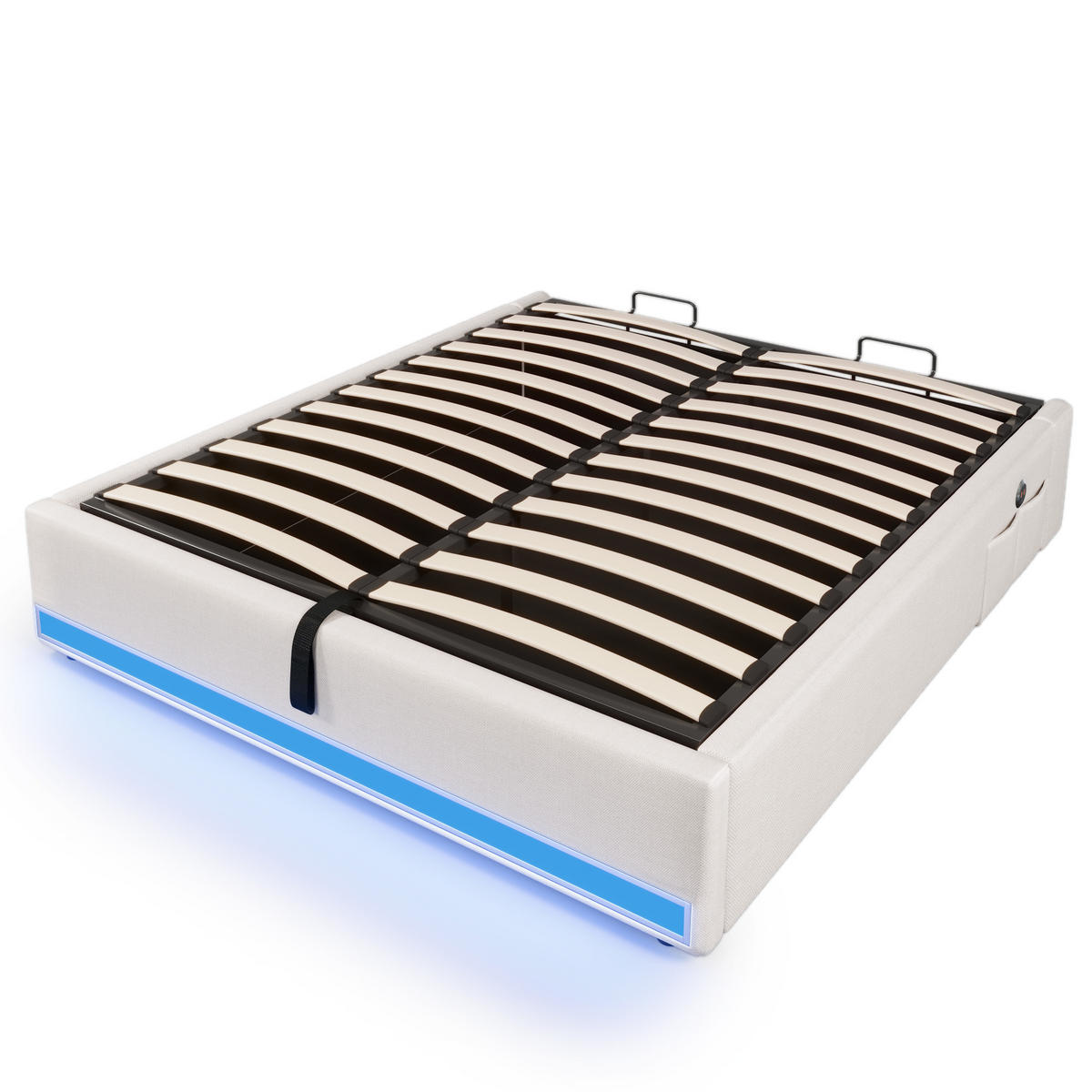 POLSTERBETT 140x200cm Beige LED-Leiste USB-C Hydraulik - Beige, Holz (140/200cm) - FLIEKS