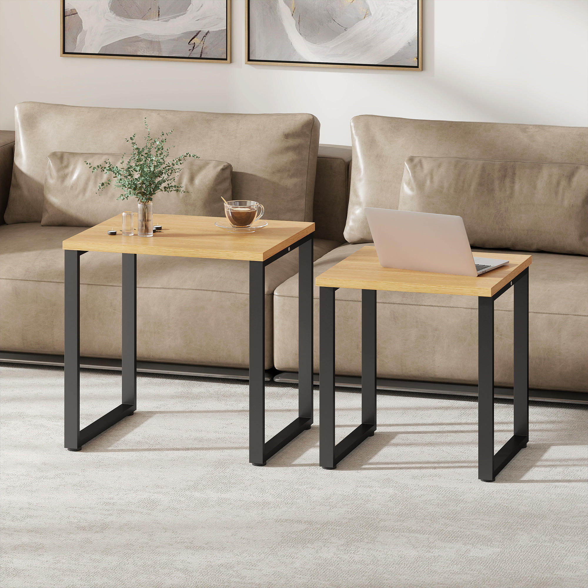 Thumbnail - Homcom Couchtisch, Natur, Holzwerkstoff, Nachbildung, Rechteckig, eckig, 50x60x60 cm, Wohnzimmer, Wohnzimmertische, Couc...