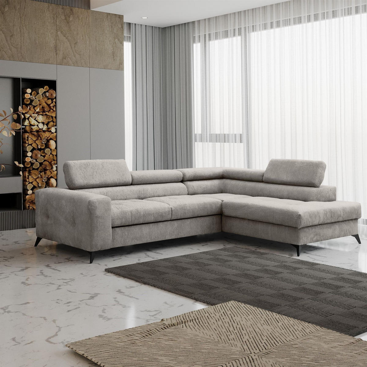 ECKSOFA Schlafsofa Amadeo In Anafi - Hellgrau, Holzwerkstoff/Textil (271/202cm) - Fun Möbel