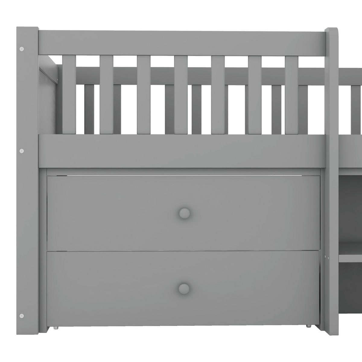 HOLZBETT 90/200 cm DE-04805, mit 4 Schubladen, Geländer und Leiter in Grau - Grau, Holz/Holzwerkstoff (90/200cm) - ComfortXL