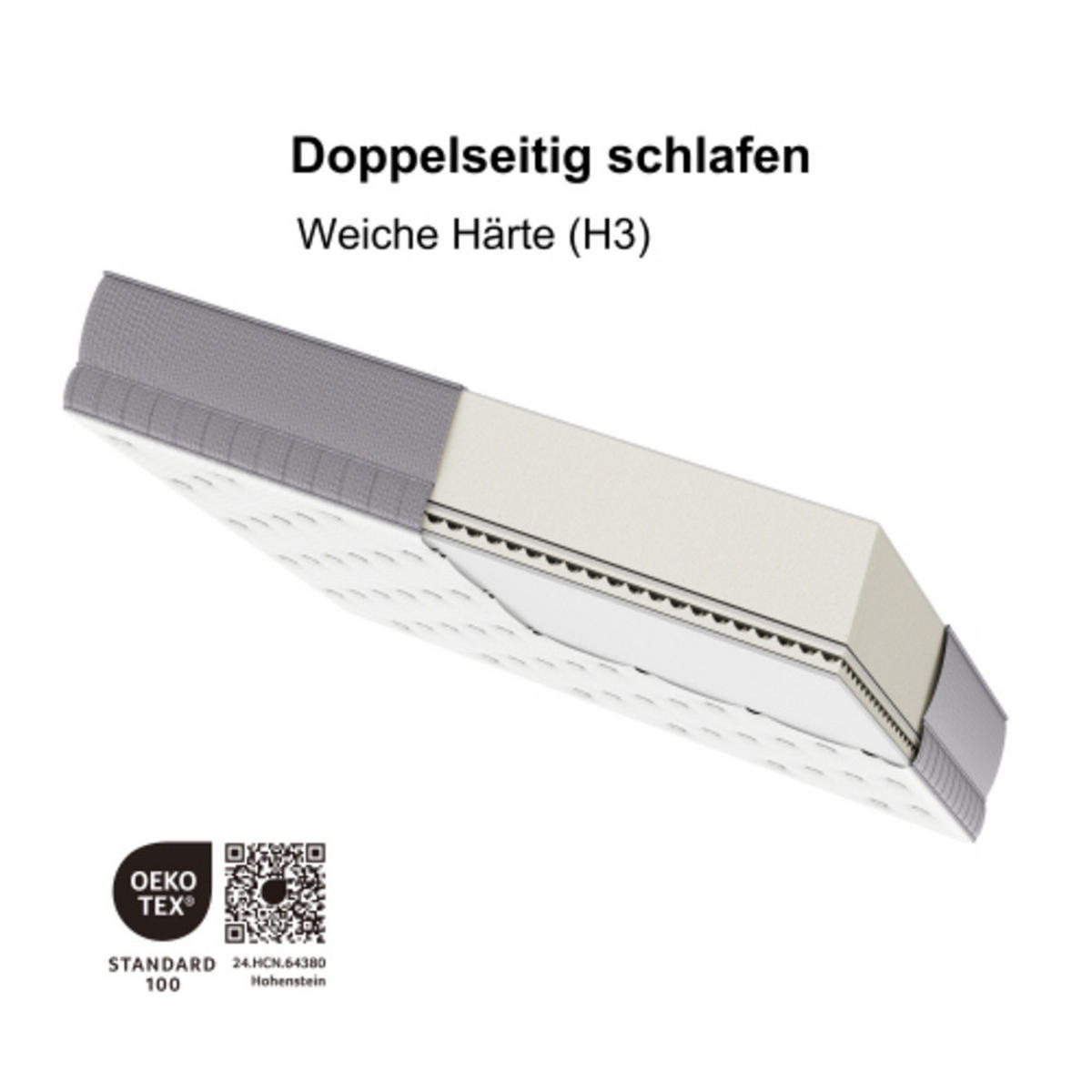 TASCHENFEDERKERNMATRATZE 120 × 200cm mit verstärktem Rand und 7-Zonen-System, altweiß - Weiß, Kunststoff - Luhomfu
