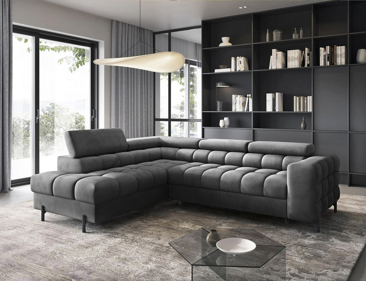 ECKSOFA FERUCCE L-Form – Polsterecke mit Schlaffunktion, Bettkasten & verstellbaren Kopfstützen 276 cm - Anthrazit, Kunststoff (276/200cm)