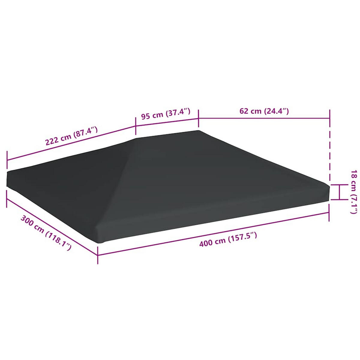 PAVILLONDACH 310 G/M² 4/3 M Grau - Grau, Textil (300/97.8/400cm) - vidaXL