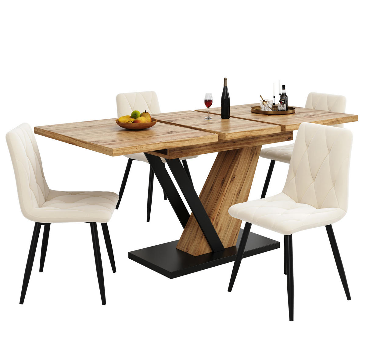 ESSTISCH 120-160x75x76 cm in Natur und Schwarz aus MDF mit Holzmaserung ausziehbar - Naturfarben, Holzwerkstoff (160/70/75.5cm) - Modfu