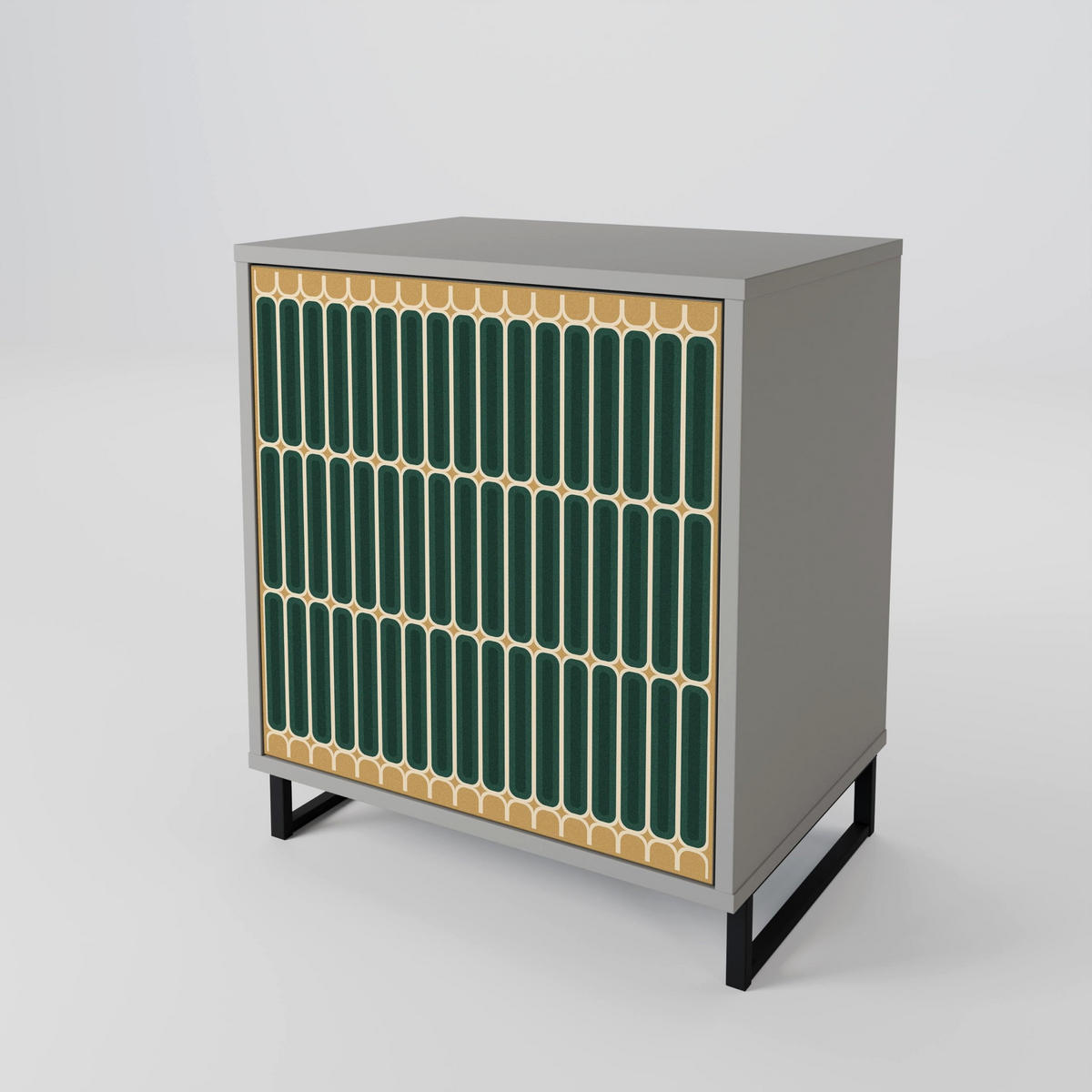 SIDEBOARD ILUSION GATE, Grau, 57,5x42x72,5 cm, Schwarze Metallfüße - Multicolor/Schwarz, Holzwerkstoff/Metall (57.5/72.5/42cm) - SpaceRebels
