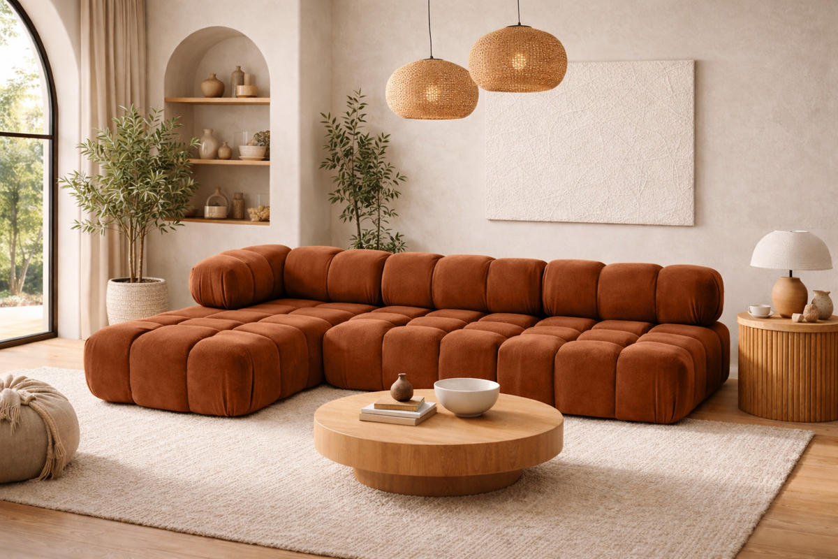 ECKSOFA L-Form Modulare, Veloursstoff Salvador, Braun, Links, Selia - Braun, Holz (285/160cm) - Kaiser Möbel