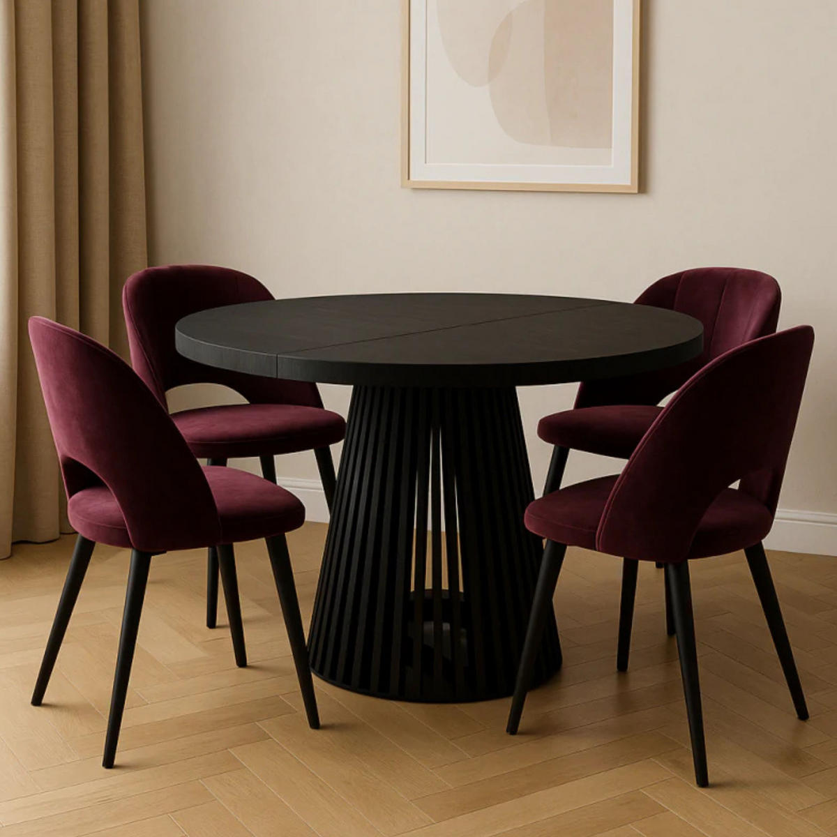 ESSZIMMERTISCH DUSTO, ausziehbarer Tisch Durchmesser:120 cm bis 220 cm, Wohnzimmertisch Farbe: Schwarz, mit Holzbeinen in Farbe Schwarz - Schwarz, Holzwerkstoff (120/120/79cm) - Sepro Meble