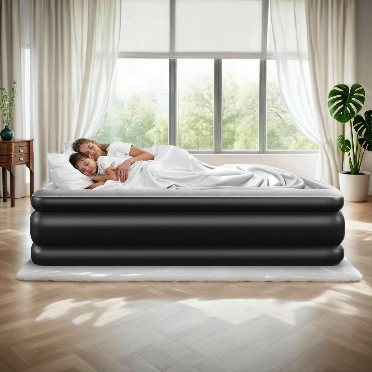 LUFTBETT aufblasbar Airdreams, inkl. manuellem Ventil und Tragebeutel, schwarz/weiß - Schwarz/Weiß, Kunststoff - tectake