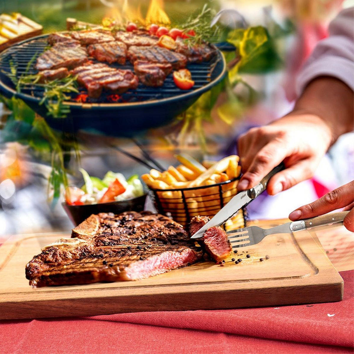 STAHLBESTECK für Steaks und Burger 15-teilig. - Silberfarben, Metall - Orion 