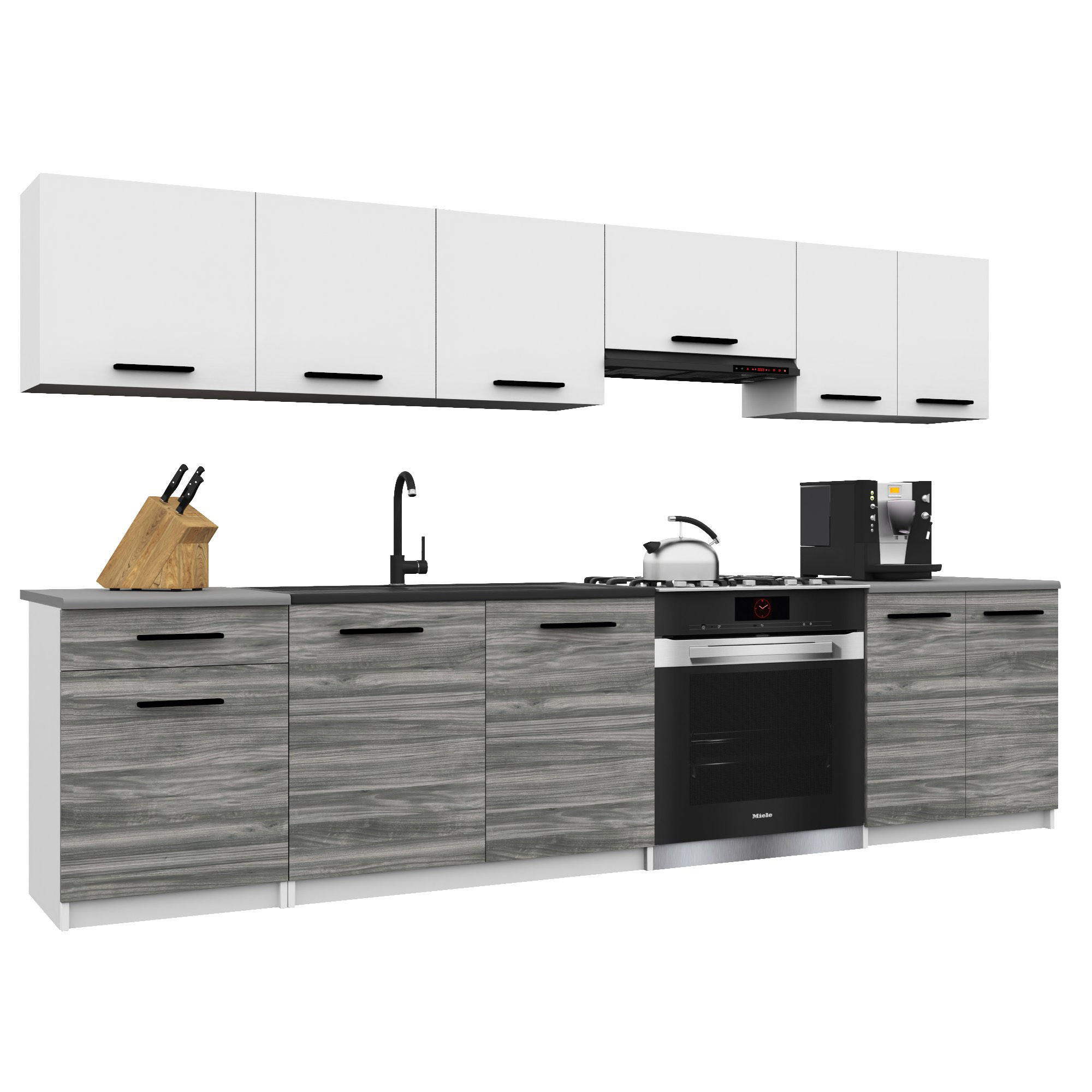 KÜCHENZEILE Italia 2 240 cm, mit Arbeitsplatten, Weiß-Grau Glamour Matt - Hellgrau/Weiß, Holz (240/143/60cm) - B BELINI GROUP
