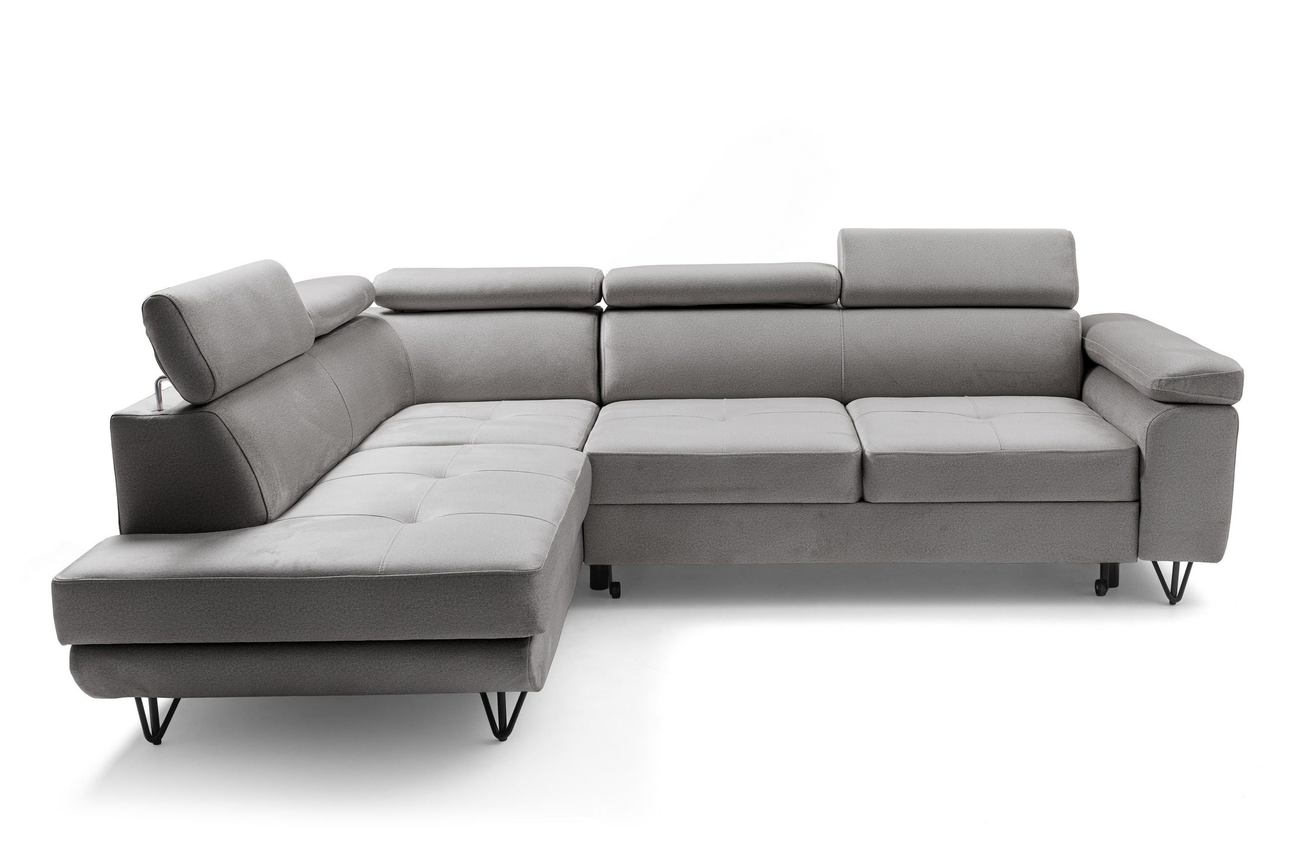 ECKSOFA JUNIOR L Links mit Schlaffunktion 194x128 Velours Hellgrau - Hellgrau/Schwarz, Holz/Textil (249/184cm) - Muffo