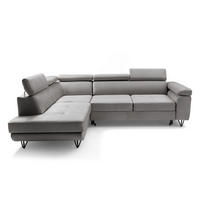ECKSOFA JUNIOR L Links mit Schlaffunktion 194x128 Velours Hellgrau - Hellgrau/Schwarz, Holz/Textil (249/184cm) - Muffo