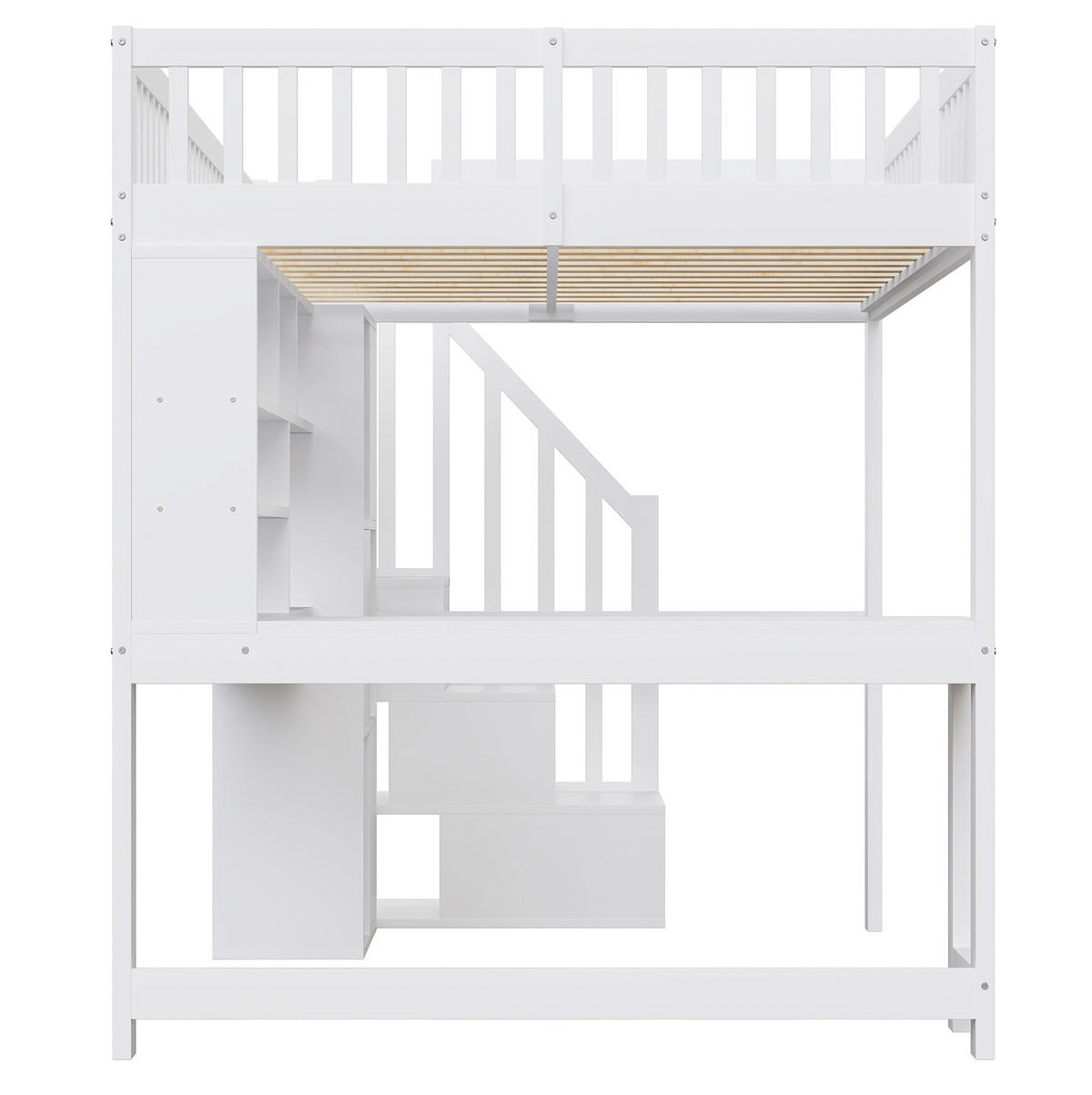 HOCHBETT 140/200 cm mit LED-Beleuchtung, Ablageleiter, Regalen und Schreibtisch, Weiß - Weiß, Holz (140/200cm) - Redom