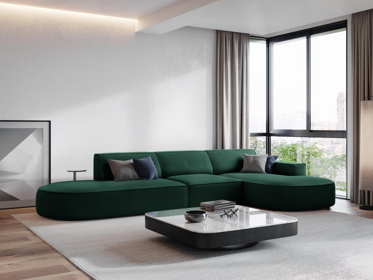 ECKSOFA rechts Jodie aus strukturiertem Stoff grün 4 Sitzplätze - Grün, Textil (166/342cm) - Micadoni