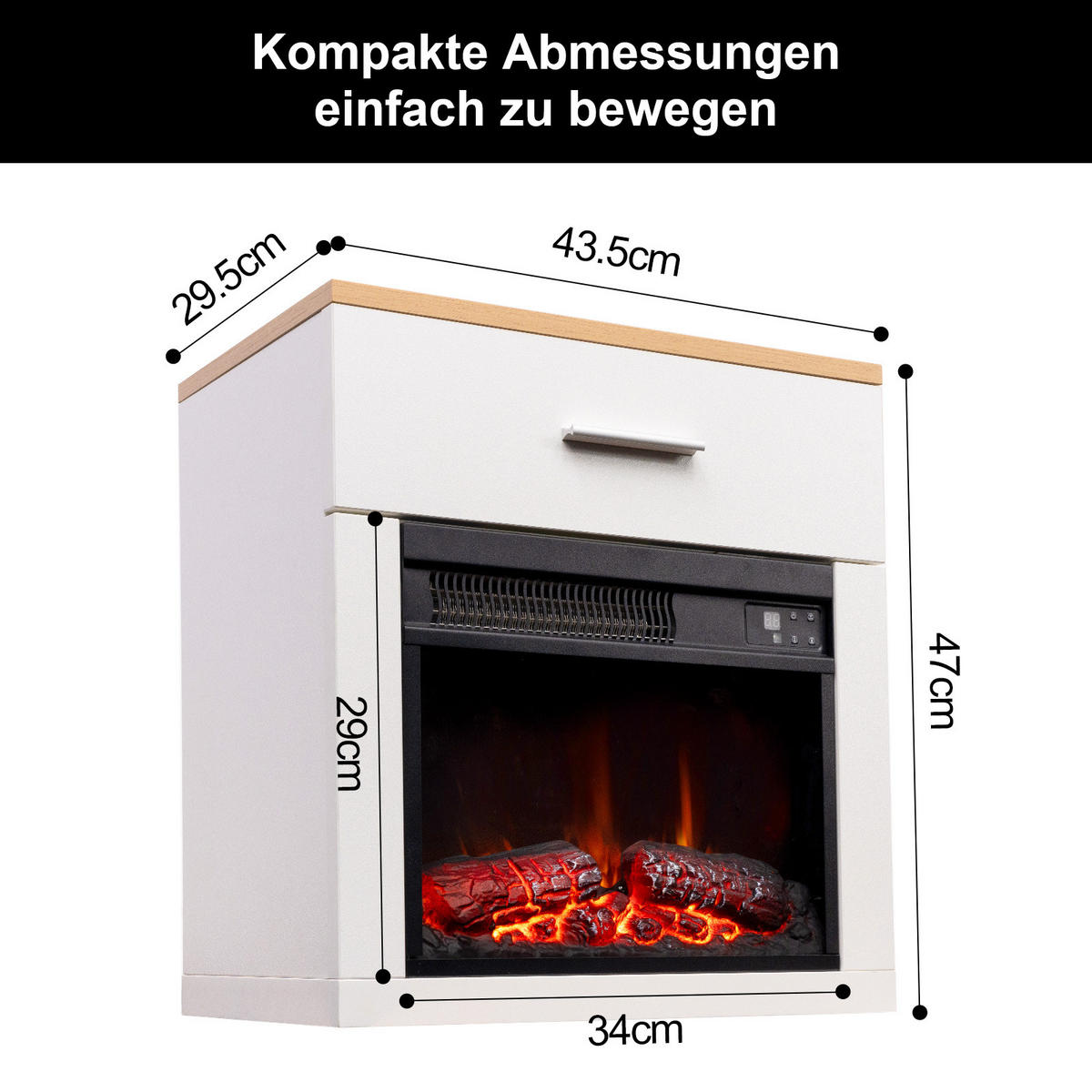 ELEKTROKAMIN mit Schrank, 1000W Heizleistung - Weiß, Metall (43.5/47/29.5cm)
