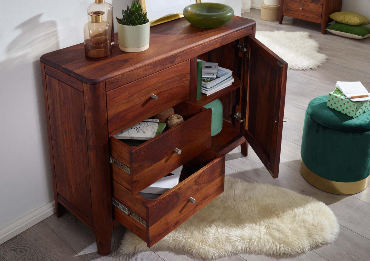 SIDEBOARD Sheesham110x40x86 walnuss geölt BROOKLYN #21 - Dunkelbraun, Holz (110/86/40cm) - Massivmoebel24