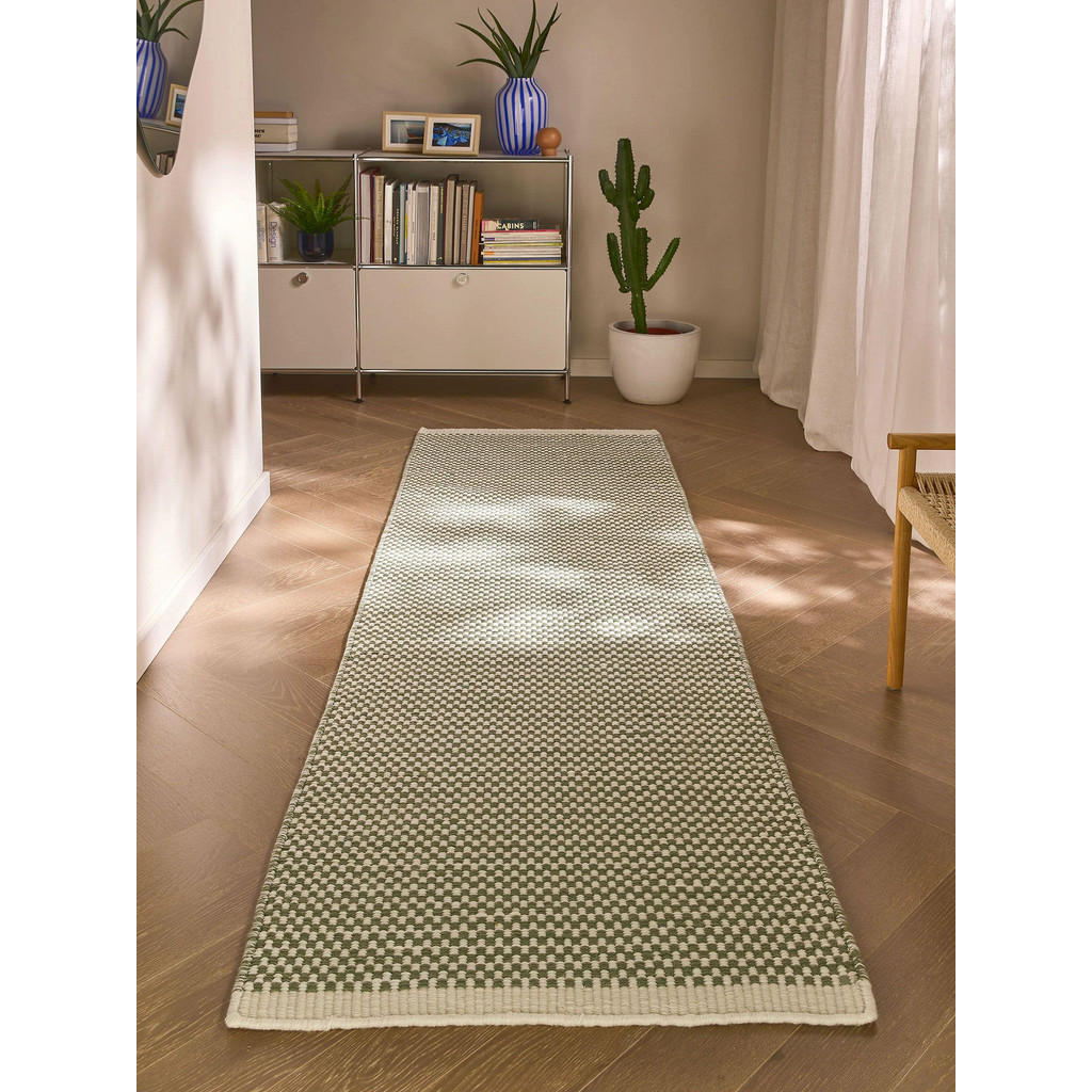 Thumbnail - benuta Pure Wollteppich-Läufer, Grün, Textil, Gepunktet, Rechteckig, 80x250 cm, für Fußbodenheizung geeignet, in verschi...
