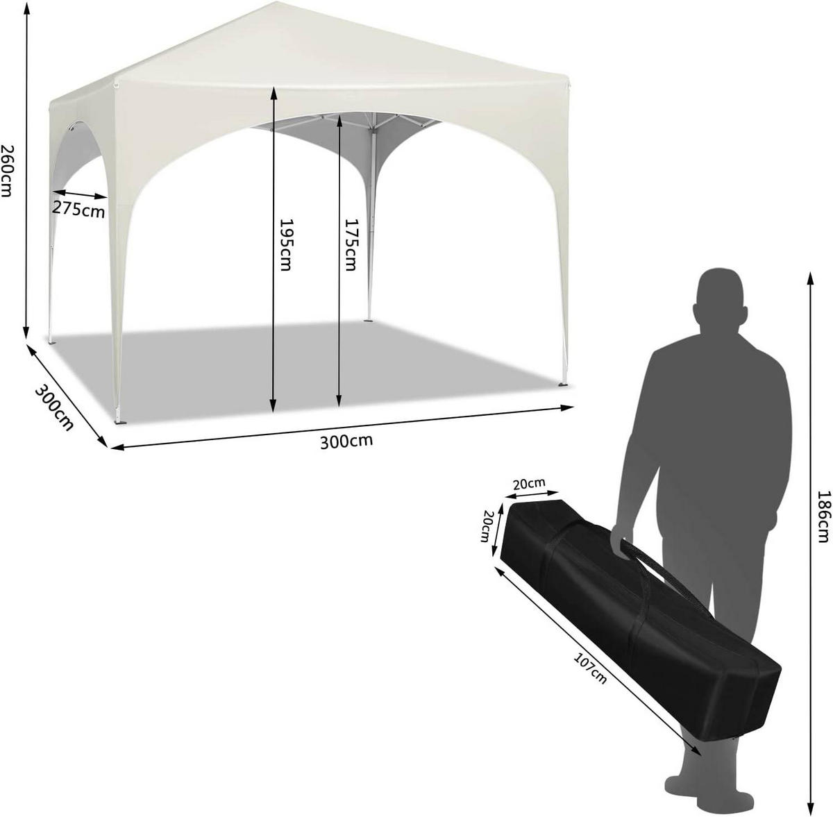 PAVILLON Faltbar wasserdichter Faltpavillon, aus Oxford Metallrahmen 3x3m - Beige, Metall (300/260/300cm) - Woltu