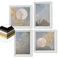 WANDBILDER 4er-Set - 50x50 cm & 40x60 cm Weißer Rahmen - Vögel im Flug, Himmel, Mond - Weiß, Kunststoff (50/50cm) - ArtPrintCave