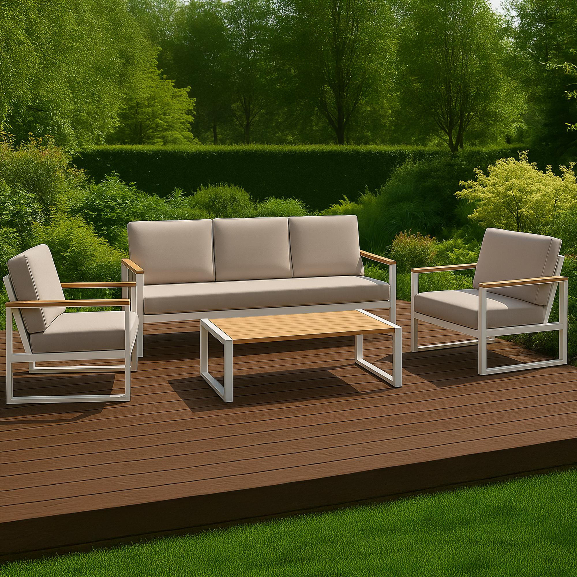 GARTENSITZGRUPPE Stoff Weiß (4-teilig) - Weiß, Textil - CLP