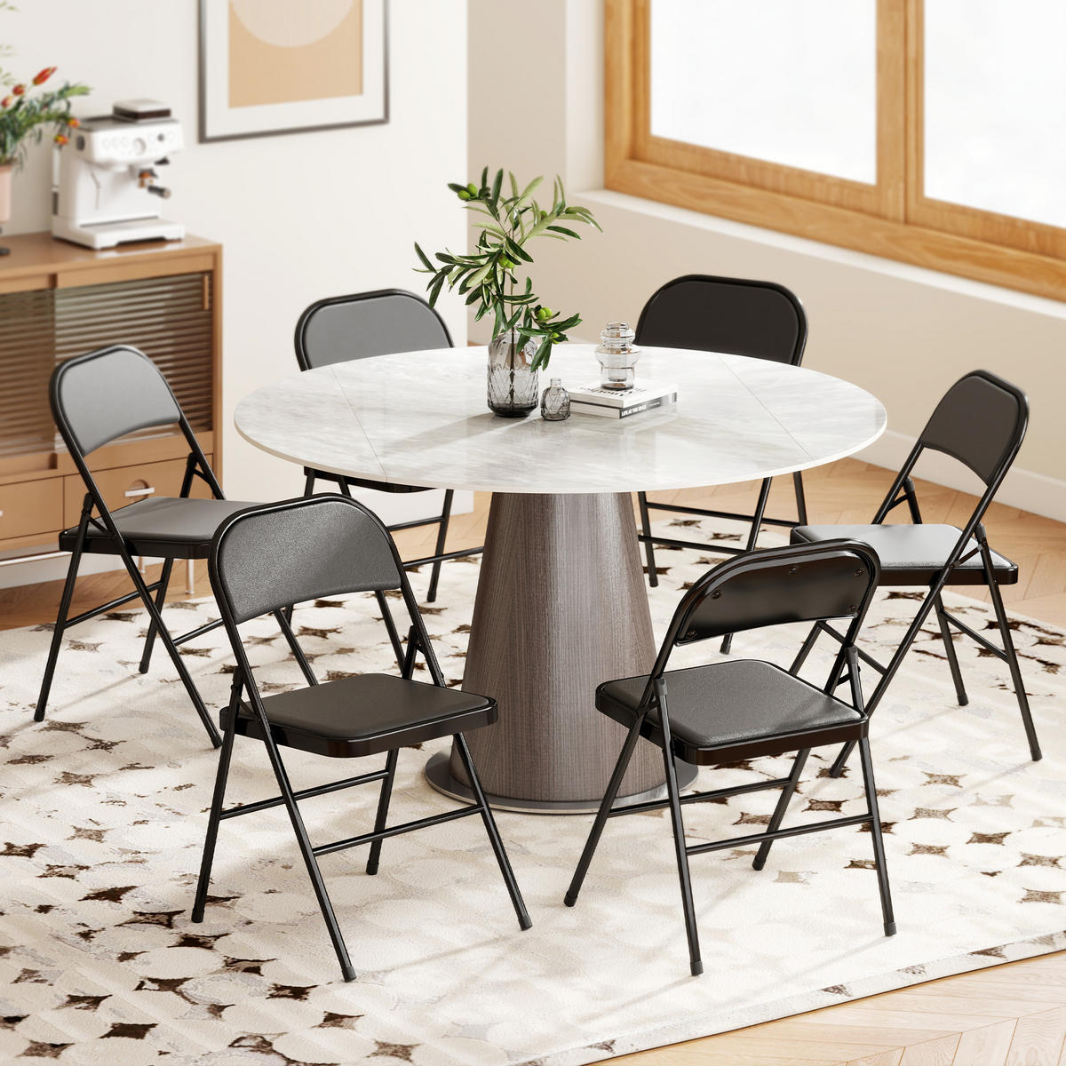 KLAPPSTUHL 6ER-SET aus Kunstleder & Stahl Schwarz - Schwarz, Metall (45/78/46cm) - HOMCOM