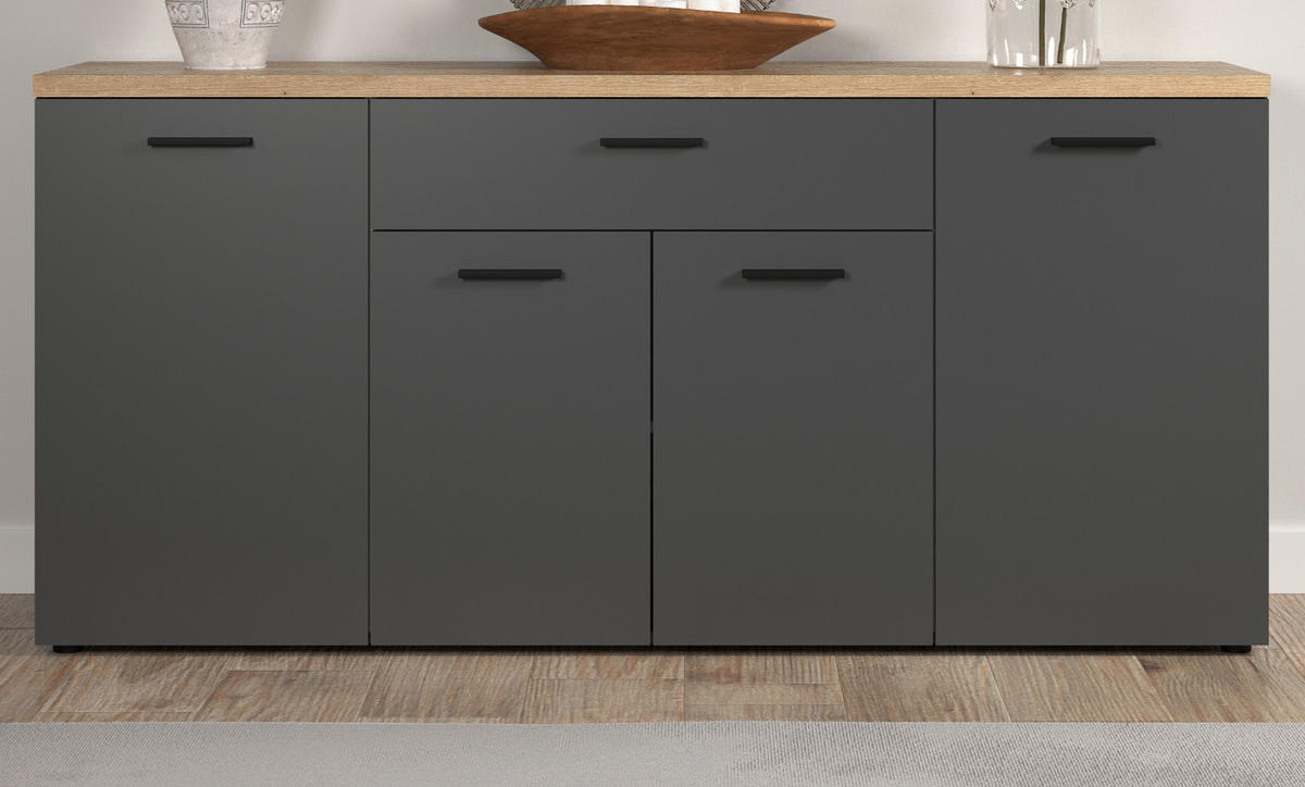 SIDEBOARD grau, Evoke Eiche 180 cm 4-türig, TV Unterteil in modernem Design - Eichefarben/Anthrazit, Holzwerkstoff/Kunststoff (180/85/42cm) - Top.Furn