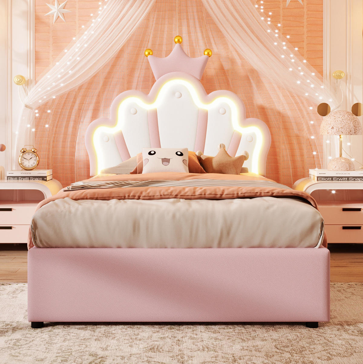 POLSTERBETT mit Bettkasten 90x200 cm PU Pink - Pink, Metall (90/200cm) - Meubliv