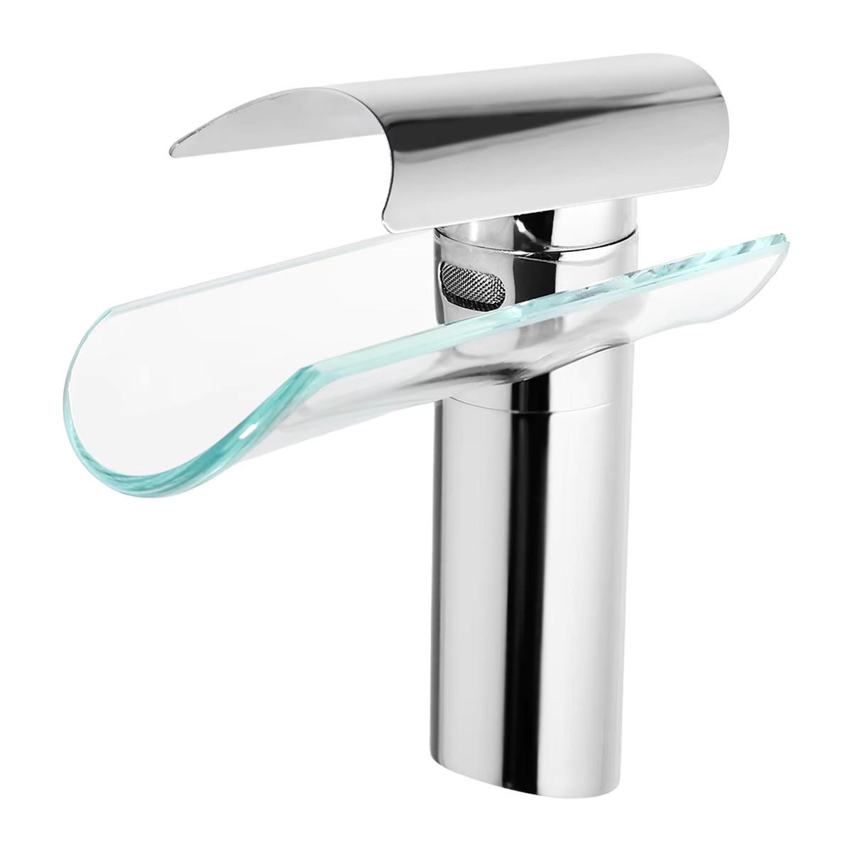WASCHTISCHARMATUR Wasserfall Messing mit Glasauslauf - Silberfarben, Metall (17.5/17.5/3.5cm) - Kaket