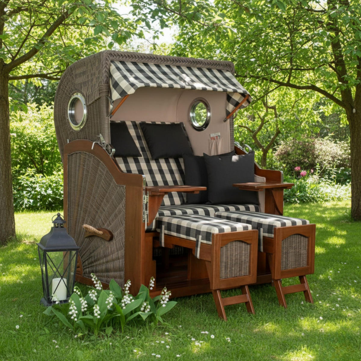 STRANDKORB 2-Sitzer Düne Mahagoni 505 - Anthrazit/Braun, Holz (125/170/80cm) - Mr. Deko