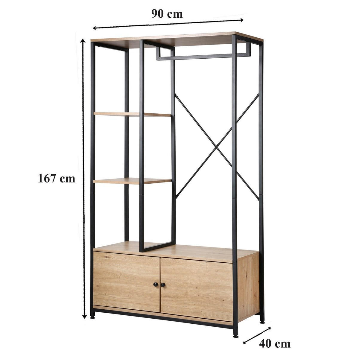 KLEIDERSTÄNDER mit Regalen und Ablagen 2 Türen 90/40/167 cm - Eichefarben, Holzwerkstoff (40/167/47cm) - Calicosy
