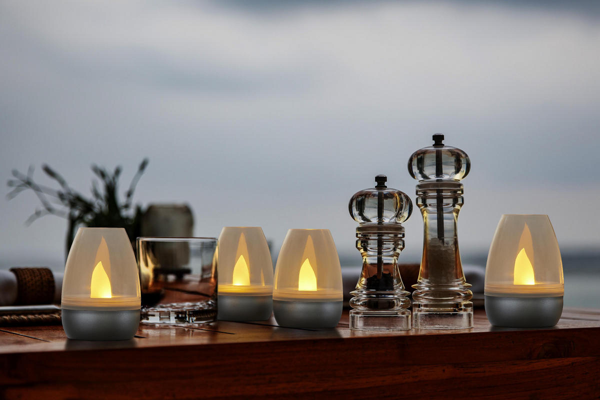 LED-AKKU-LOUNGE-LICHTER 4er-Set mit Touchsensor Kabellos für Innen und Außen RGBW Flackereffekt Silber Transparent- - Silberfarben, Kunststoff (5/5/7cm) - Northpoint