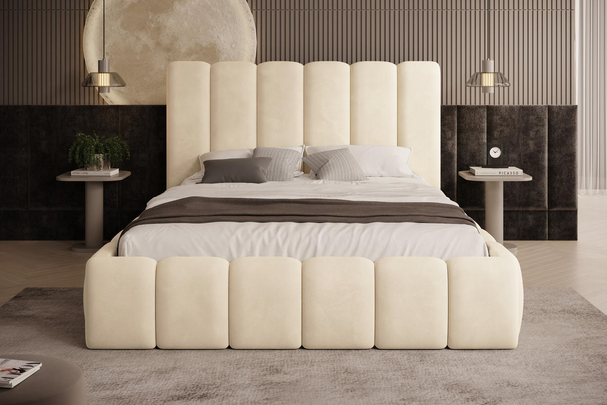 POLSTERBETT Vilo 180x200 mit Bettkasten und Stabilem Metallgestell - Creme, Textil (180/200cm) - Storez24